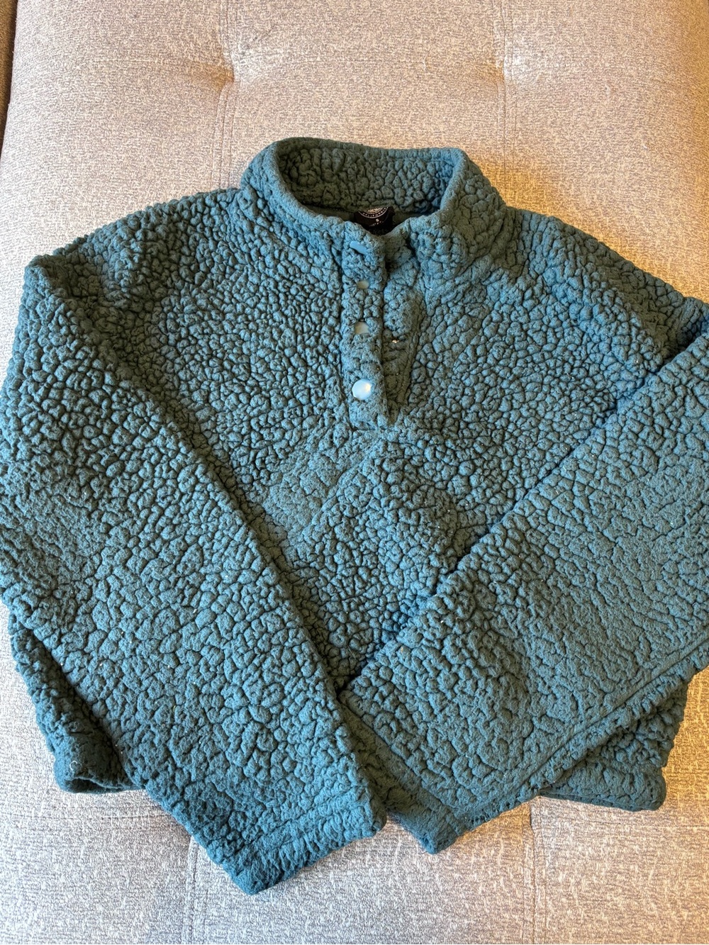 PacSun Teal Green Cropped Teddy Sherpa Snap Pullover Fleece - Size S